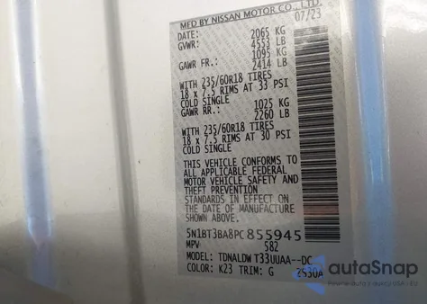 2023 Nissan Rogue Sv Fwd from USA, damaged, VIN 5N1BT3BA8PC855945